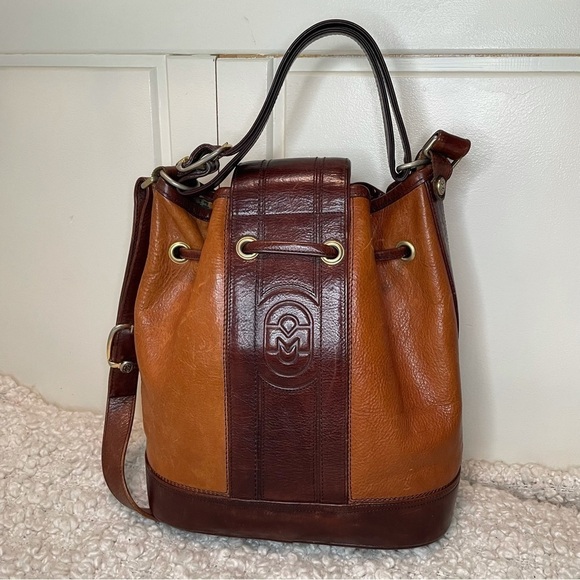 MARINO Orlandi Vintage Two toned Brown Leather Bucket Bag Purse - Picture 4 of 12